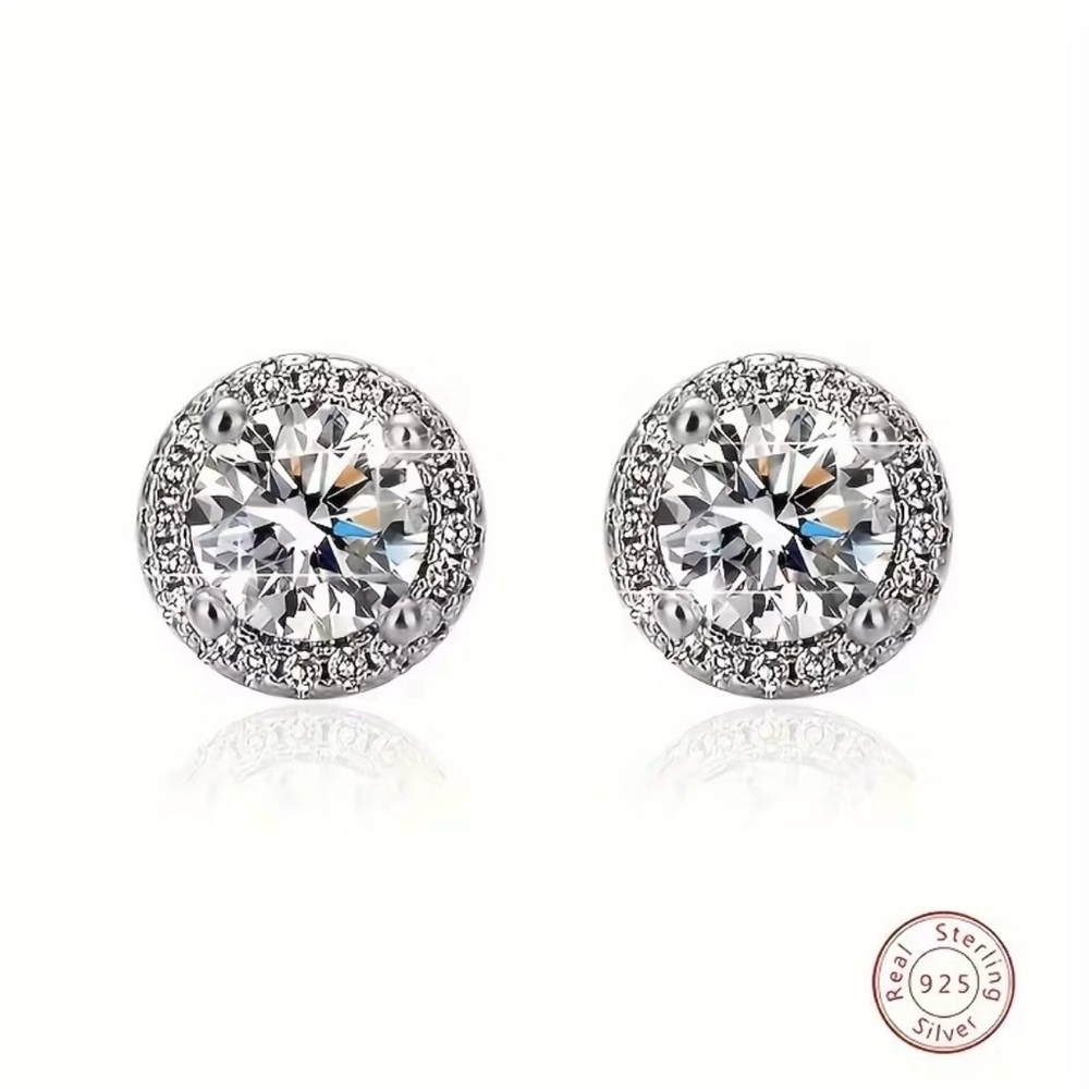 2.0 CTW Moissanite 925 Sterling Silver Halo Stud Earrings Posts